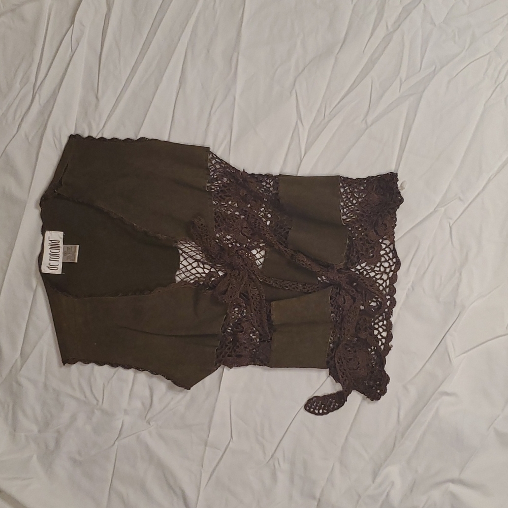 Vintage de rotchild Crochet Leather vest Size small
